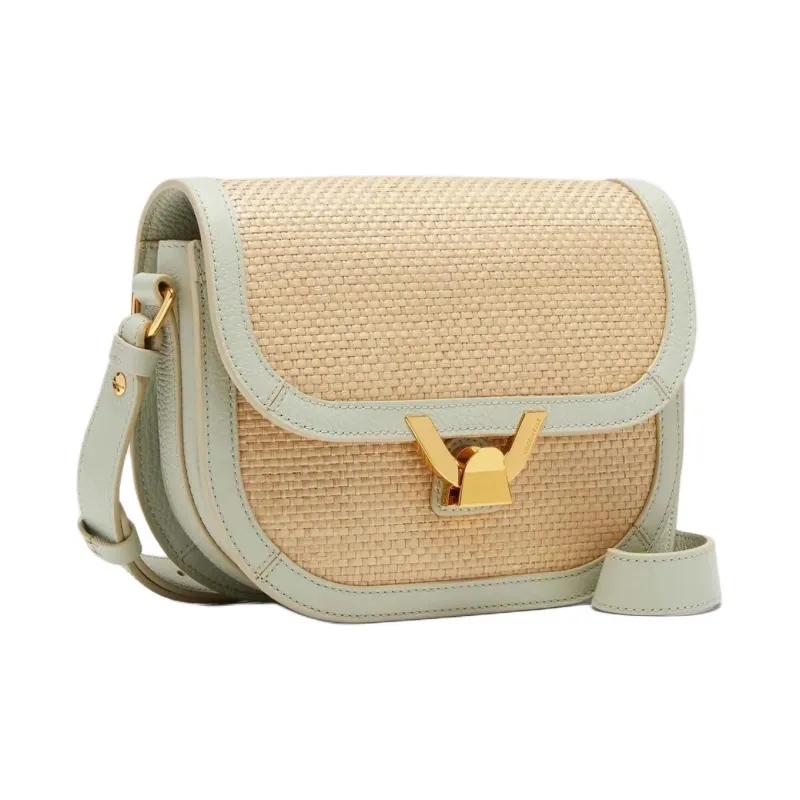 COCCINELLE Raffia With Beaded Surface Leather Straw Shoulder Bag Crossbody Bag Small Size Women's Natural & Green-1