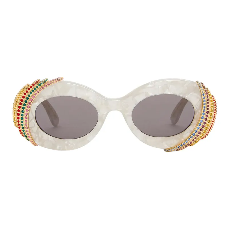 LOEWE Acetate Crystal Oval Sunglasses Unisex White-1