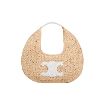 CELINE Classic Panier Series Plant Material Cow Leather Patchwork Hobo Bag Handbag Women's Natural Color/White