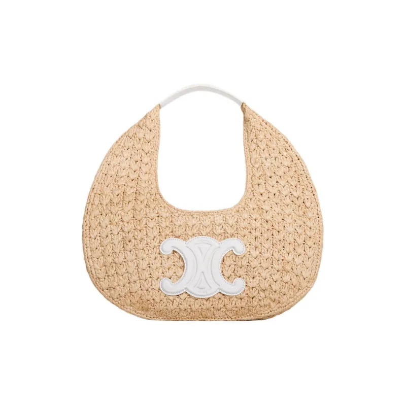 CELINE Classic Panier Series Plant Material Cow Leather Patchwork Hobo Bag Handbag Women's Natural Color/White-0