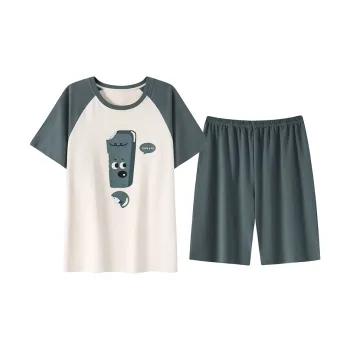 Close-fitting Areas Pajama Set Men's Wood Green