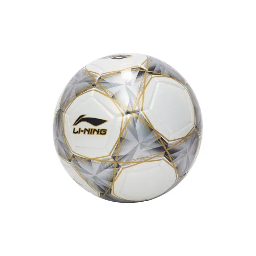 LiNing Professional Sports Series Size 5 Soccer PU Machine Stitched Soccer Ball Unisex White/Silver/Black/Gold
