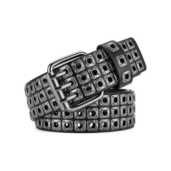 PISHUSHU Trendy Y2K Stud PU Leather Alloy Belt Women's Tricolor Optional Width  3.8cm