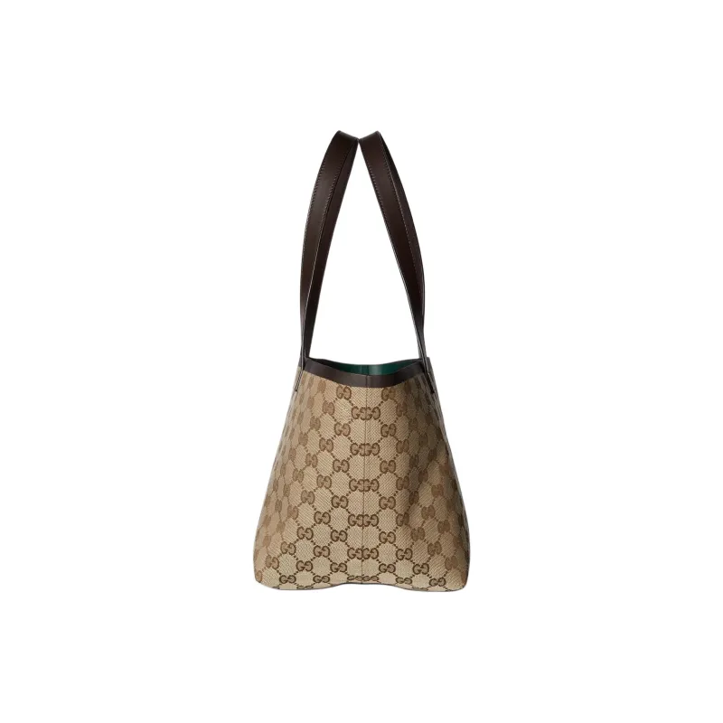 GUCCI Canvas With Leather Trim Canvas Bag, Tote Bag, Shopping Bag, Handbag Small Size Women's Beige & Ebony-2