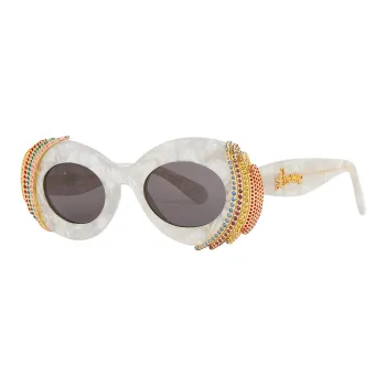 LOEWE Acetate Crystal Oval Sunglasses Unisex White