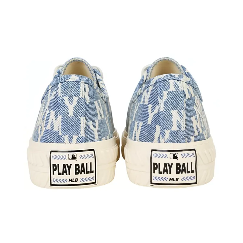 MLB Playball New York Yankees Anti Slip Wear Resistant Breathable Lightweight Low Top Canvas Shoes Unisex Blue White-4