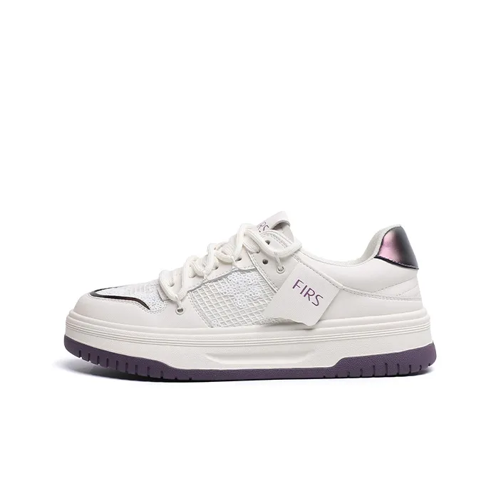 FIRS Skateboard Shoes Women's Low Top Beige Black/Beige Purple-7