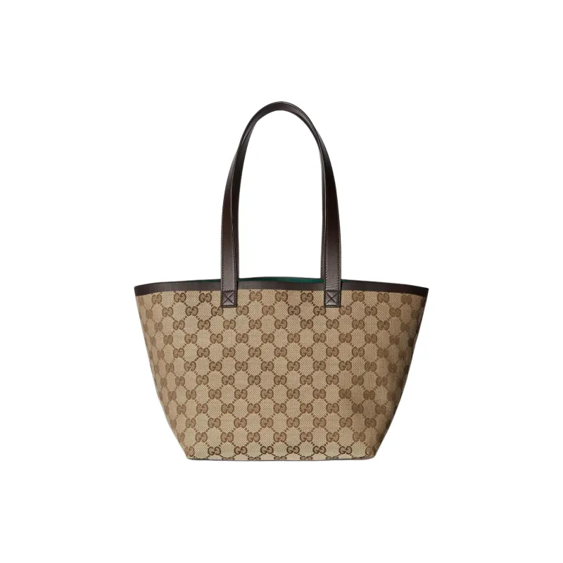 GUCCI Canvas With Leather Trim Canvas Bag, Tote Bag, Shopping Bag, Handbag Small Size Women's Beige & Ebony-3