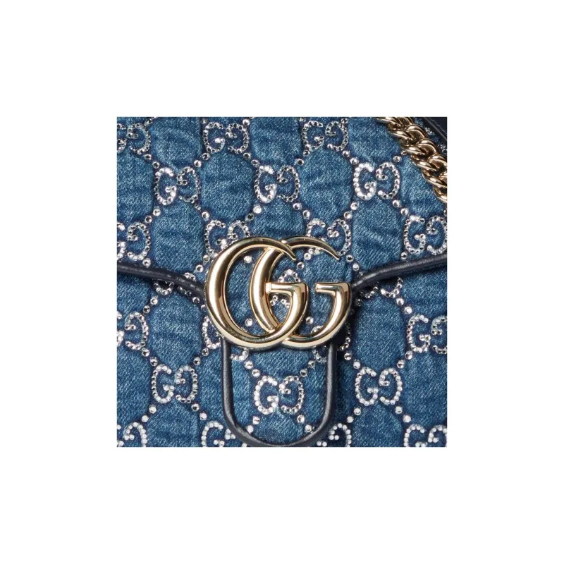GUCCI GG Marmont Denim Portable Crossbody Bag, Shoulder Bag Women's Blue-7