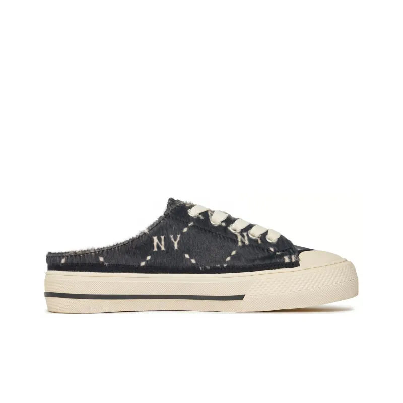 MLB Playball Mule Fur Dia Monogram Slip Resistant Cushioning Wear Resistant Low Top Skateboard Shoes Unisex Black-1