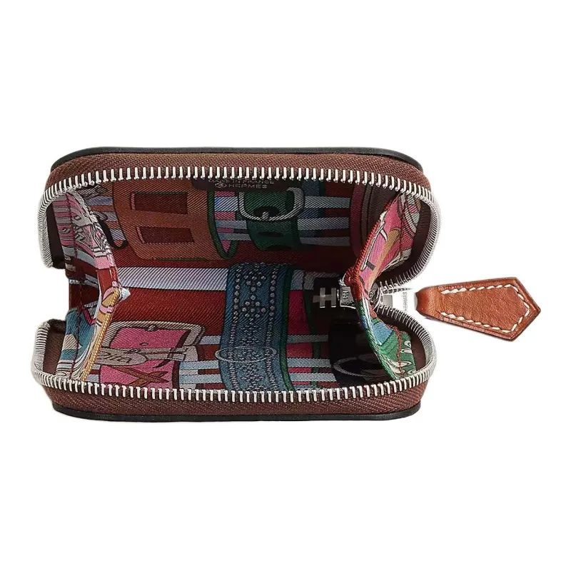 HERMES Silk'In Evercolor Calfskin Coin Purse Women's Brown & Multicolor-1