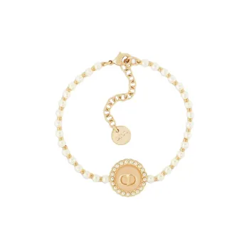 DIOR Metal Glass Resin Pearl Bracelets Women's Gold