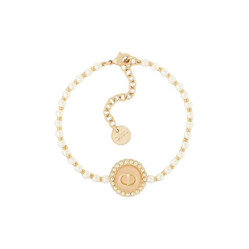 DIOR Metal Glass Resin Pearl Bracelets Women's Gold-0