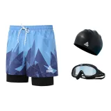 Blue Swimming Shorts+Black Swim Goggles+Swimming Cap