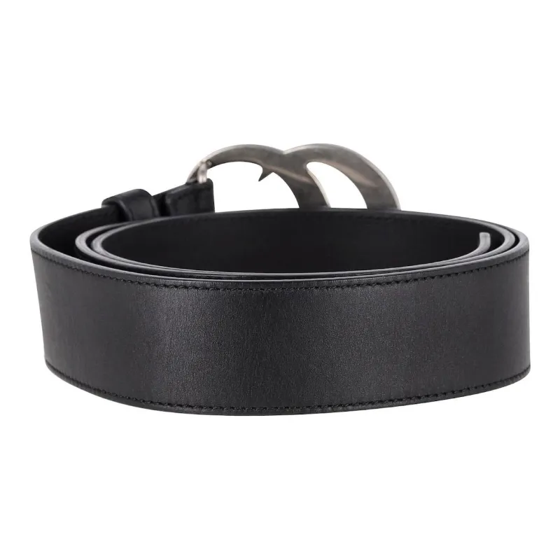 GUCCI Solid Color Design Pin Buckle Leather Belts Men's Black Width: 4CM-2