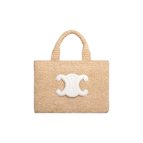 CELINE Cabas Thais Raffia With Calfskin Shoulder Bag Crossbody Bag Handbag Small Size Women's White & Natural