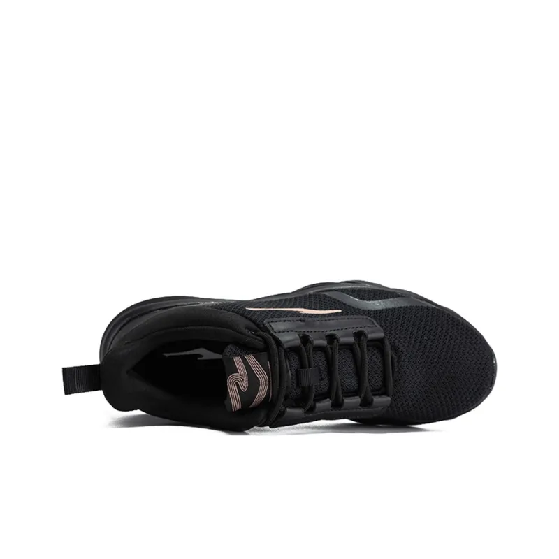 Erke Cushioning Anti Slip Wear Resistant Breathability Low Top Running Shoes Women's Black Gold-3