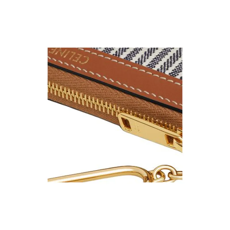 CELINE Triomphe Fabric With Calfskin Wallet Women's Navy-3