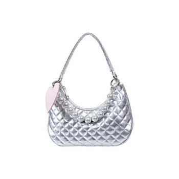 REBIRTH Microfiber Synthetic Leather Shoulder Bag Women's Small Silver Grid/Small Black Plaid