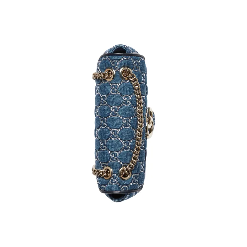 GUCCI GG Marmont Denim Portable Crossbody Bag, Shoulder Bag Women's Blue-5