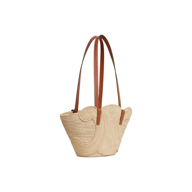 CELINE Plant Material Cow Leather Patchwork Binding Handbag Shoulder Bag Women's Tawny-2