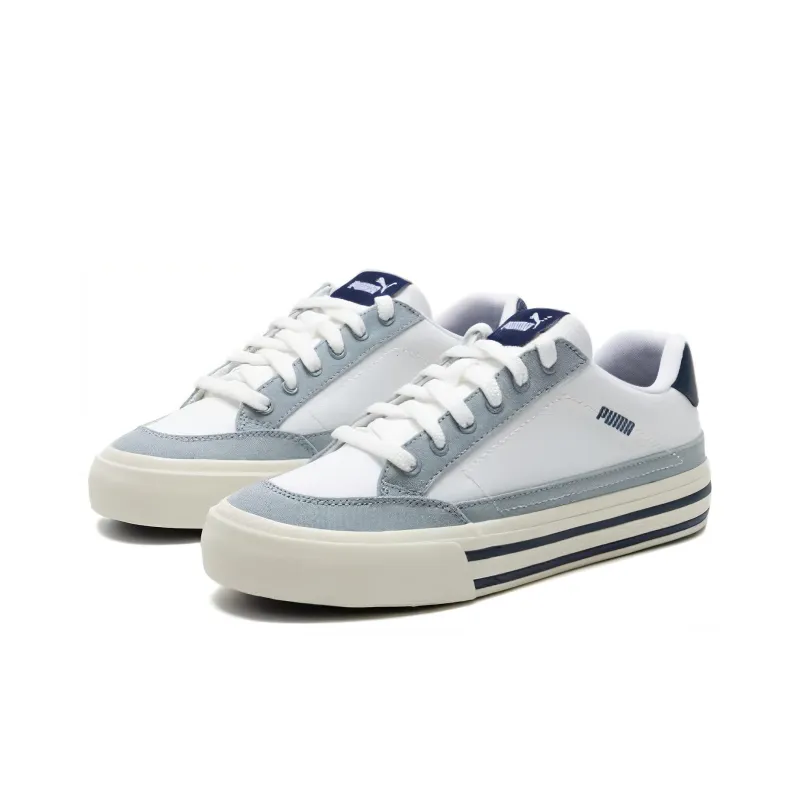 PUMA Court Classic Wear-Resistant Breathable Cushioning Lightweight Low-Top Skateboard Shoes Unisex White Blue-2