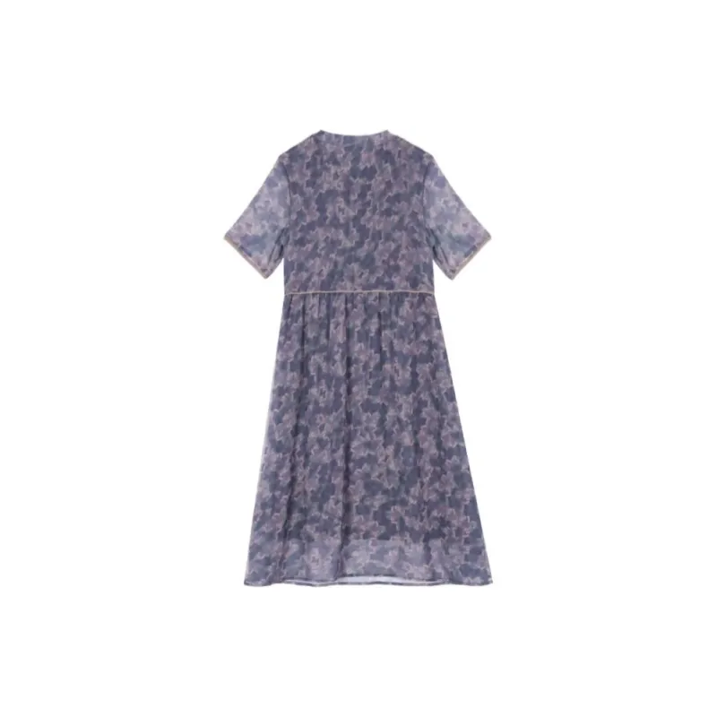 Mapping Short Sleeved Dresses Women's Purple Blue-1