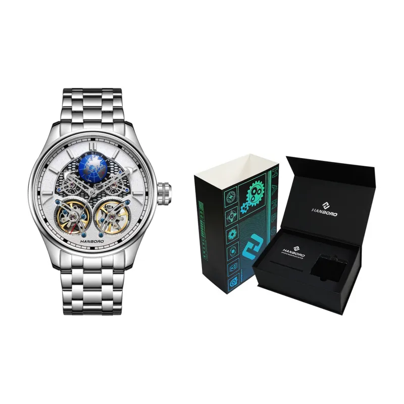HANBORO Star Collection Automatic Mechanical Movement Watch Men's Watches Cut-Out Dial HBR88821G-BBB-1