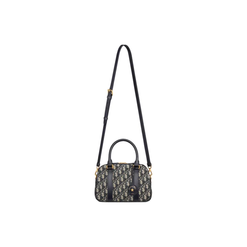 DIOR Oblique Print Bowling Bag, Handbag, Shoulder Bag, Crossbody Bag Medium Size Women's Blue-3