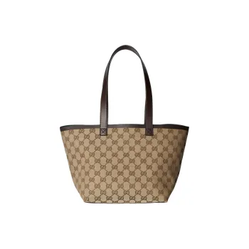 GUCCI Canvas With Leather Trim Canvas Bag, Tote Bag, Shopping Bag, Handbag Small Size Women's Beige & Ebony