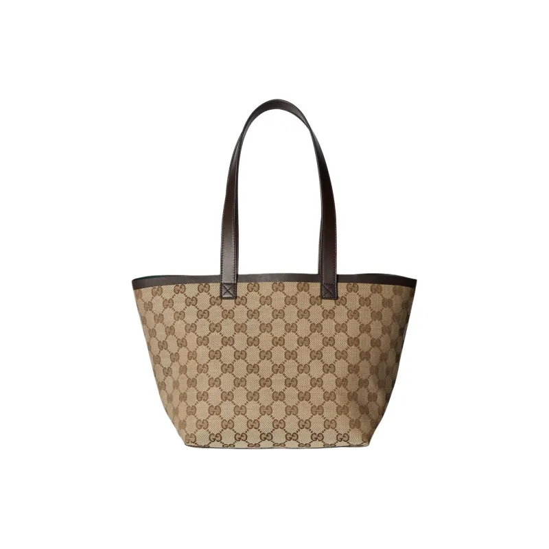 GUCCI Canvas With Leather Trim Canvas Bag, Tote Bag, Shopping Bag, Handbag Small Size Women's Beige & Ebony-0
