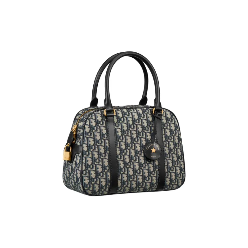DIOR Oblique Print Bowling Bag, Handbag, Shoulder Bag, Crossbody Bag Large Size Women's Blue-1
