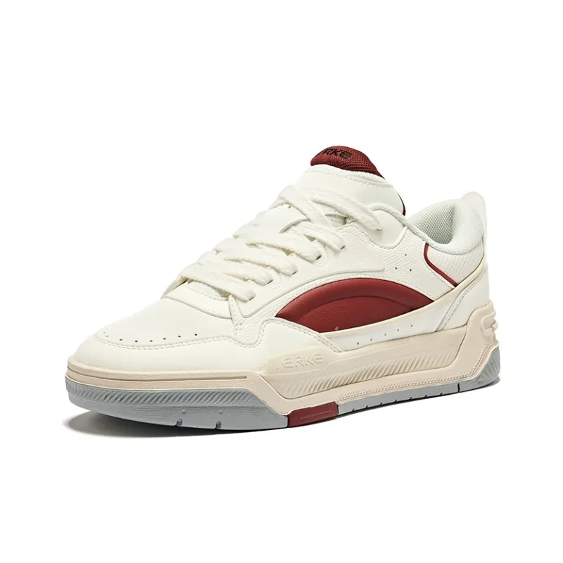 Erke Basi 2.0 Anti Slip Wear Resistant Low Top Skateboard Shoes Men's Microcrystal White Bordeaux Red-2