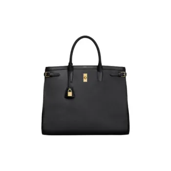 CELINE Satin Cow Leather One Shoulder Handbag Men's Black