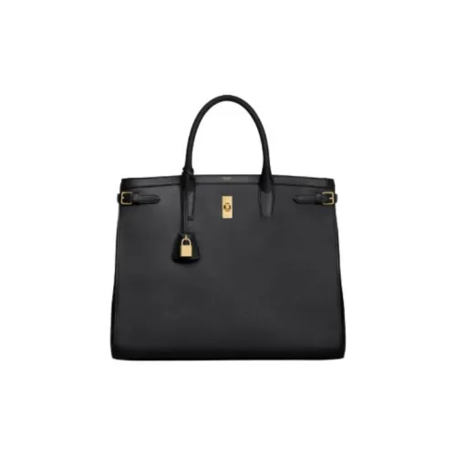 CELINE Satin Cow Leather One Shoulder Handbag Men's Black