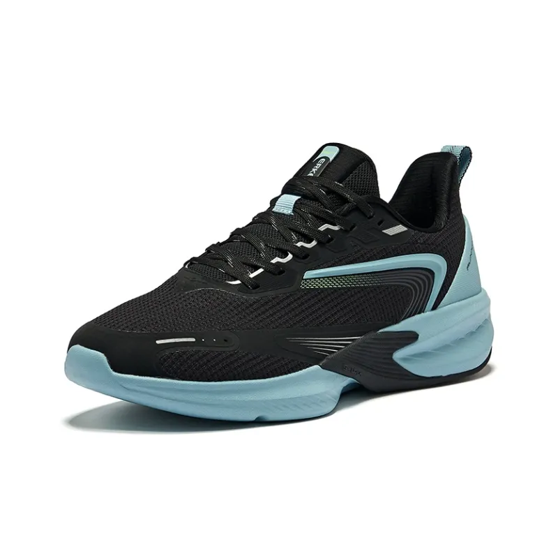 Erke Cushioning Breathable Low Top Sprint Running Shoes Men's Jet Black Nordic Blue-2