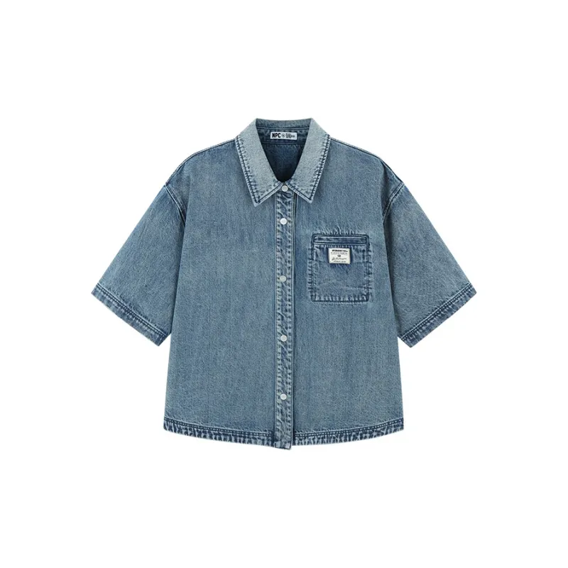 NPC Denim Shirt Shorts Set For Men-Distressed Unisex-4