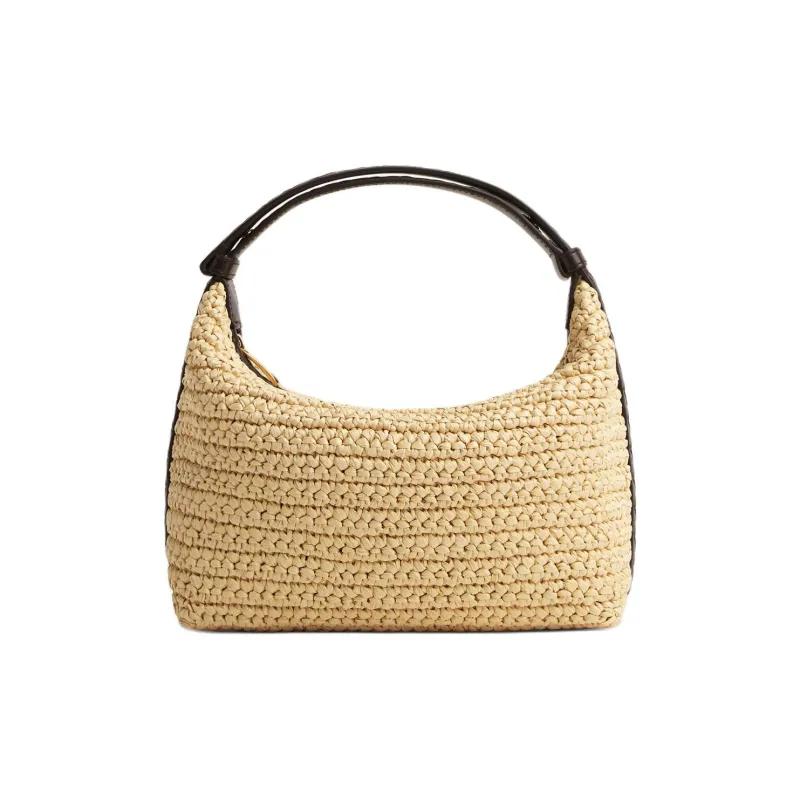 Bottega Veneta Viscose With Leather Handbag Mini Women's Natural & Chocolate Brown-0