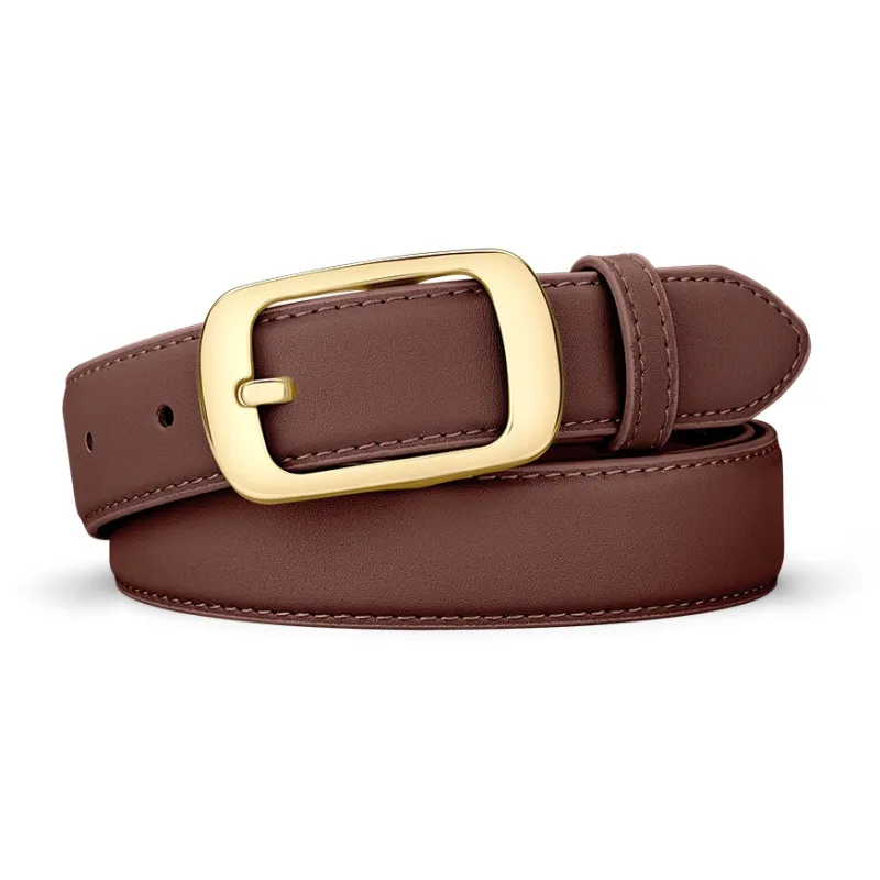 WilliamPOLO Cow Leather Leather Belts Women's Caramel Width 2.8CM-1