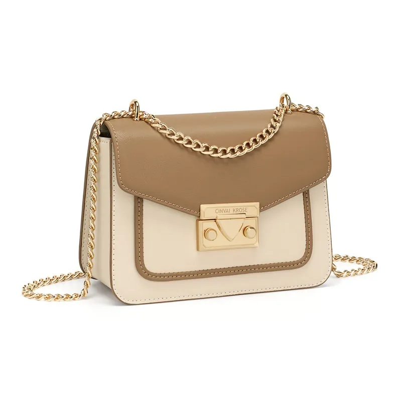 Simvay Clos Cow Leather Patchwork Synthetic Leather Small Square Bag Chain Shoulder Bag Women's-9