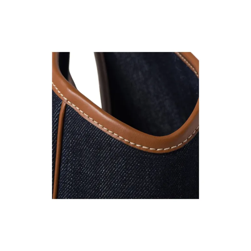 MIU MIU Denim Patchwork Tote Bag Shopping Bag Shoulder Bag Handbag Women's Blue & Brown-4