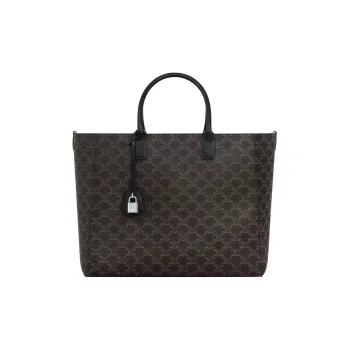 CELINE Cabas Cow Leather Tote Bag, Shopping Bag, Handbag Large Size Men's Black