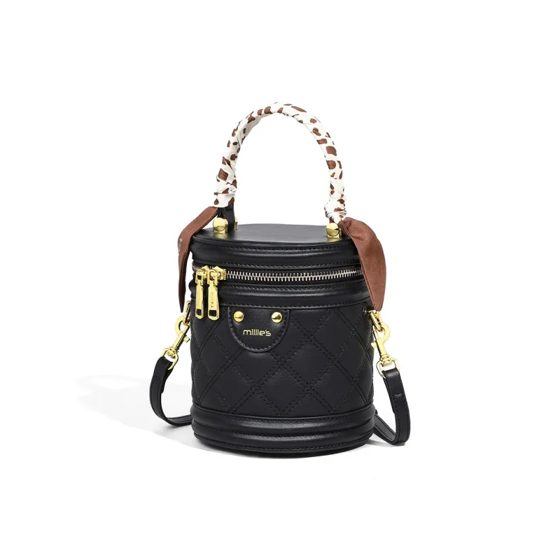 MILLIE'S Synthetic Leather Patchwork With Cow Leather Handbags Crossbody Bags Regular Women's Black-5