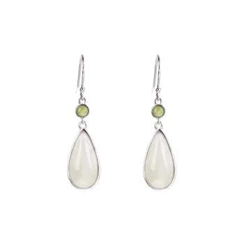 Xiaoyinjiang Hetian Jade 925 Sterling Silver Earrings Women's Pale Greenish-White Jade