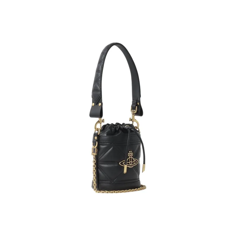 Vivienne Westwood Lambskin Bucket Bag, Shoulder Bag, Crossbody Bag, Handbag Trumpets Unisex Black-1