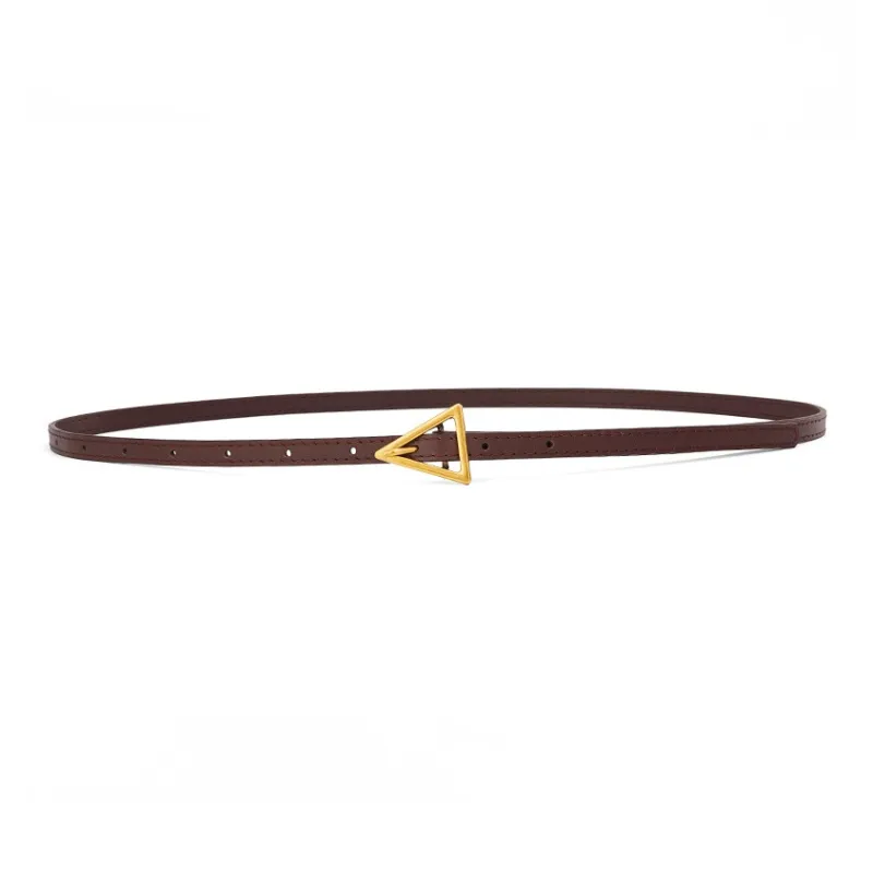 Cows Reign Vintage Triangle Pin Buckle Thin Top Grain Cow Leather Fashion Decoration Belt Leather Belts Women's-20
