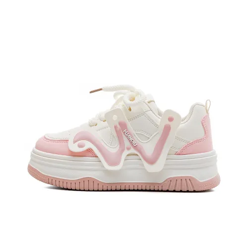 HUANQIU Cushioning Wear Resistant Low Top Skateboard Shoes Women's White Pink