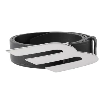 Balenciaga Silver Emblem Smooth Buckle Design Leather Belts Men's Black Width 3.5CM