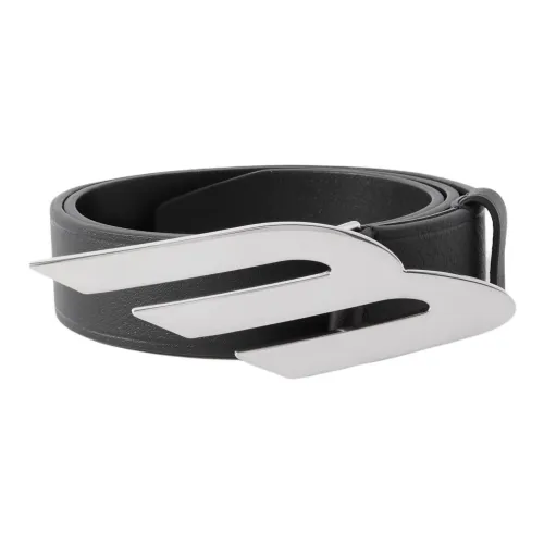 Balenciaga Silver Emblem Smooth Buckle Design Leather Belts Men's Black Width 3.5CM