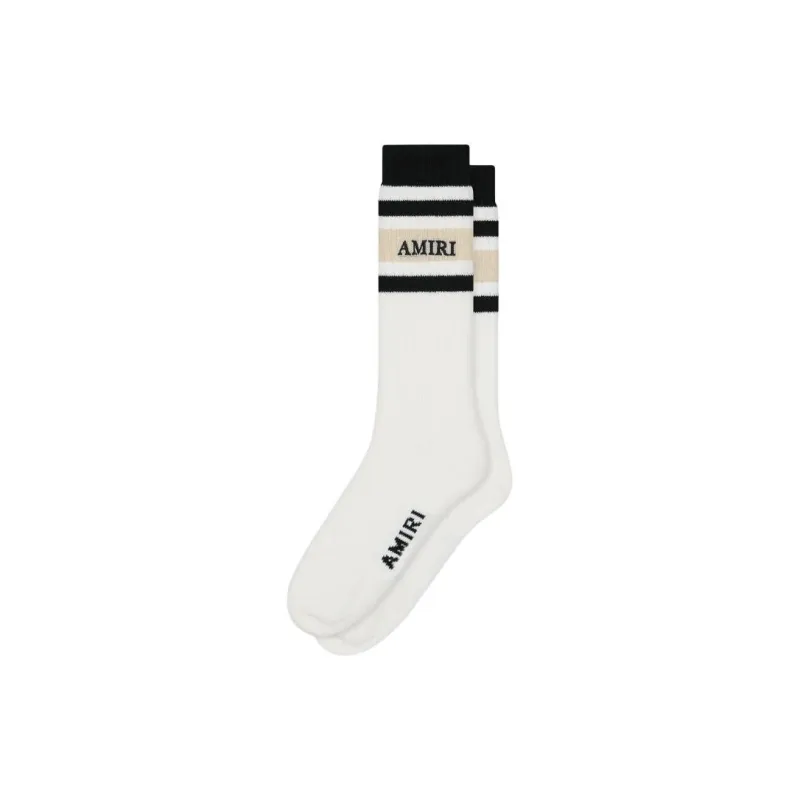 AMIRI Stacked Striped Thick Socks Mid-Calf Socks Men's 1 Pack White-0